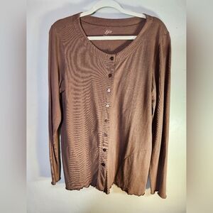 J. Jill Havana Brown Heirloom Wash Button Down Top Scoop Neck Sz M